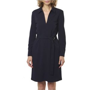 Max Mara, Kleedjes, Dames, Blauw, L, Polyester, Blauwe Jersey Jurk met Sleutelgat Halslijn