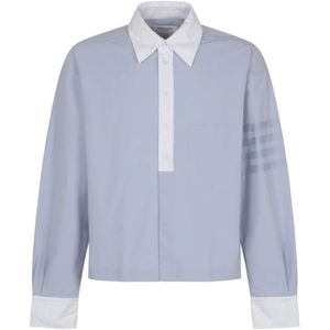 Thom Browne, Overhemden, Heren, Blauw, L, Katoen, Blauwe Step Hem Rugby Shirt