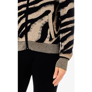 Liu Jo, Truien, Dames, Zwart, M, Polyester, Zebra Print Lange Mouw Rits Top