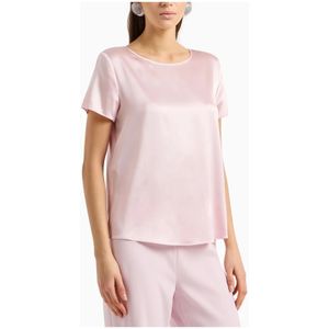 Emporio Armani, Blouses & Shirts, Dames, Roze, XL, Satijn, Zijden Satijnen Roze Top