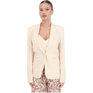 Simona Corsellini, Jassen, Dames, Oranje, L, Leer, Beige Blazer met Enkele Metalen Knoop