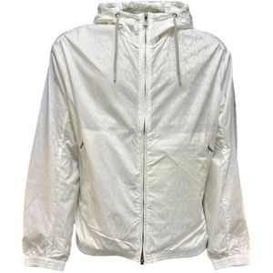 Emporio Armani, Jassen, Heren, Wit, L, Witte Logo Lettering Blouson Jas