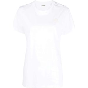 Isabel Marant Étoile, Tops, Dames, Wit, S, Katoen, Wit T-shirt met geborduurd logo, biologisch katoen