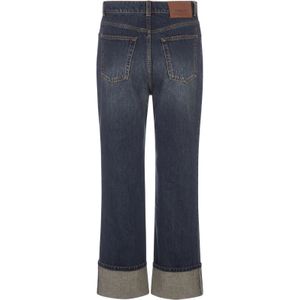 Alexander McQueen, Jeans, Dames, Blauw, W26, Denim, Blauwe Cropped Boyfriend Jeans Indigo Denim