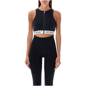 Off White, Tops, Dames, Zwart, M, Zwarte Logo Band Crop Top Aw 24