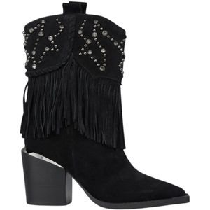 Alma EN Pena, Schoenen, Dames, Zwart, 35 EU, Studded Fringed Enkellaarzen