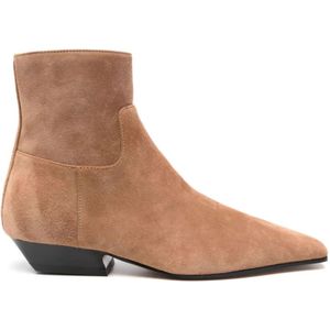 Khaite, Schoenen, Dames, Bruin, 36 EU, Suède, Beige Suède Vierkante Neus Laarzen