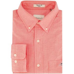 Gant, Overhemden, Heren, Roze, L, Katoen, Rood Casual Overhemd met Lange Mouwen
