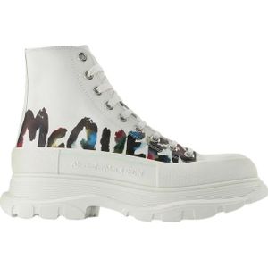 Alexander McQueen, Schoenen, Heren, Wit, 42 EU, Katoen, Canvas Witte Platform Sneakers Multicolore