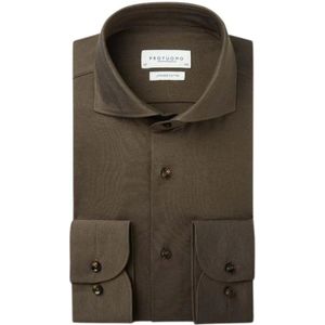 Profuomo, Slim Fit Pique Overhemden in Bruin Bruin, Heren, Maat:2XL