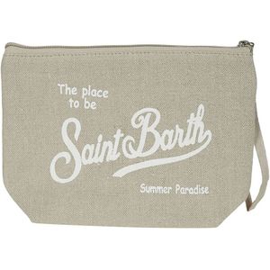 MC2 Saint Barth, Tassen, Heren, Beige, ONE Size, Linnen, Beige Linnen Clutch Tas met Logo