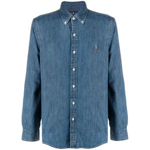 Ralph Lauren, Overhemden, Heren, Blauw, S, Denim, Blauwe Logo Denim Shirt