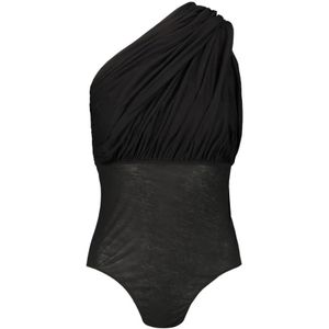 Rick Owens, Gedrapeerd Asymmetrisch Bodysuit Zwart, Dames, Maat:XS