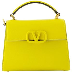 Valentino Garavani, Tassen, Dames, Geel, ONE Size, Leer, Grained leather handbag with adjustable strap