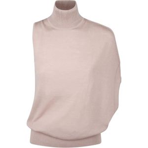 Calvin Klein, Truien, Dames, Roze, L, Wol, Neutrale Taupe Asymmetrische Wollen Vest