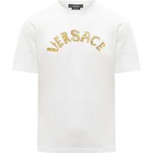 Versace, Tops, Heren, Wit, L, Korte mouwen T-shirt met ronde hals
