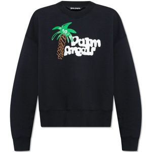 Palm Angels, Sweatshirts & Hoodies, Heren, Zwart, M, Katoen, Bedrukte sweatshirt