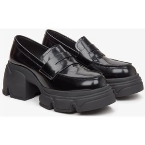 Estro, Schoenen, Dames, Zwart, 39 EU, Leer, Dames Zwarte Loafers met Dikke Zool gemaakt van Echt Leer Er 00113584