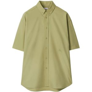 Burberry, Overhemden, Heren, Groen, L, Katoen, Beige korte mouwen katoenen overhemd met borduurwerk