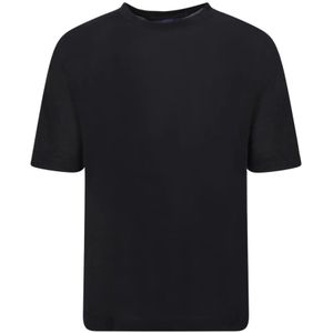 Lardini, Tops, Heren, Zwart, L, Katoen, Zwart Linnen-Katoenen T-Shirt - Ss 23