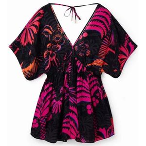 Desigual, Zwarte Bedrukte V-Hals Jumpsuit voor Dames Zwart, Dames, Maat:L