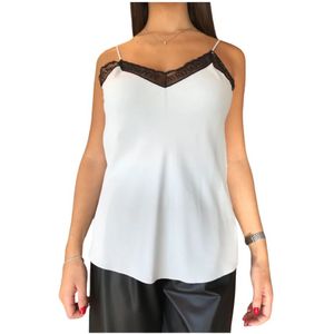 Patrizia Pepe, Tops, Dames, Grijs, L, Verstelbare Band Kant Logo Top