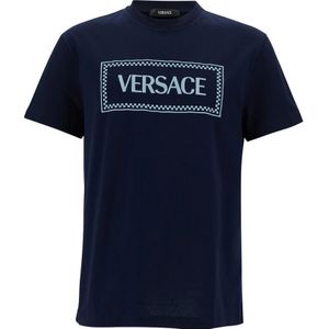 Versace, Tops, Heren, Blauw, XL, Katoen, T-shirts en Polos in 90s Stijl