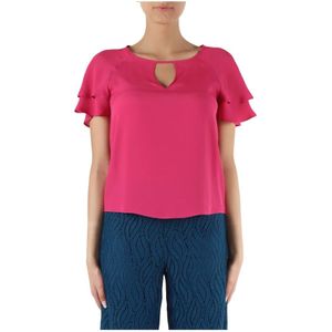 Pennyblack, Blouses & Shirts, Dames, Roze, S, Zijden Blend Ronde Hals Blouse