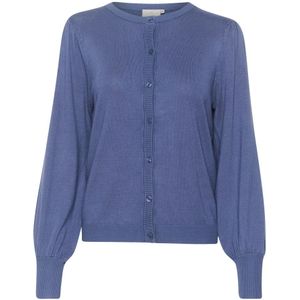 Kaffe, Truien, Dames, Blauw, 2Xl, Nylon, Blauwe Indigo Cardigan met Pofmouwen