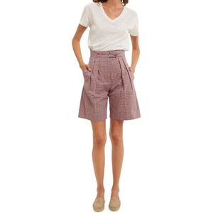Ines De La Fressange Paris, Korte broeken, Dames, Veelkleurig, XS, Katoen, Rode geruite hoge taille shorts