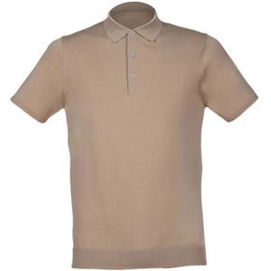 People of Shibuya, Beige Katoenen Poloshirt met 3 Knopen Beige, Heren, Maat:5XL