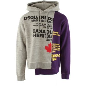 Dsquared2, Sweatshirts & Hoodies, Heren, Grijs, S, Katoen, Heren Grijs/Paarse Katoenen Sweater