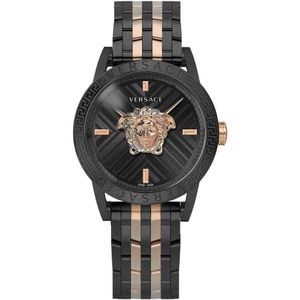 Versace, Zwart Stalen Quartz Horloge Zwart, Heren, Maat:ONE Size
