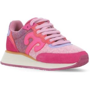 Wushu Ruyi, Schoenen, Dames, Roze, 37 EU, Wol, Fuchsia Leren Sneakers met Wol Inzet