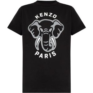 Kenzo, Tops, Dames, Zwart, S, Katoen, Bedrukt T-shirt