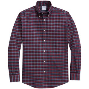 Brooks Brothers, Overhemden, Heren, Rood, XL, Katoen, Donkerrode Regular Fit Non-Iron Stretch Katoenen Overhemd met Button-Down Kraag