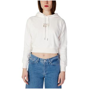 Calvin Klein Jeans, Witte Bedrukte Hoodie voor Dames Wit, Dames, Maat:L