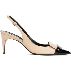 Sergio Rossi, Schoenen, Dames, Beige, 37 1/2 EU, Leer, Beige Leren Slingback Stiletto Pumps