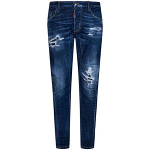 Dsquared2, Jeans, Heren, Blauw, S, Katoen, Slim-Fit Blauwe Jeans met Versleten Details