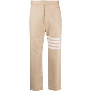 Thom Browne, Beige Katoen Rits Sluiting Broek Bruin, Heren, Maat:M