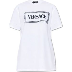 Versace, Tops, Dames, Wit, 3Xs, Katoen, T-shirt met logo