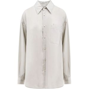 Lemaire, Blouses & Shirts, Dames, Grijs, M, Oversized Lyocell Shirt met Puntkraag