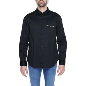 Armani Exchange, Overhemden, Heren, Zwart, XL, Katoen, Klassiek Zwart Overhemd Lange Mouwen Knoopsluiting