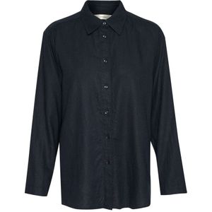InWear, Blouses & Shirts, Dames, Blauw, L, Linnen, Linnenmix Marineblauwe Overhemdblouse