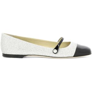 Jimmy Choo, Schoenen, Dames, Wit, 39 1/2 EU, Elegante Zwarte Zilveren Ballerina Flats