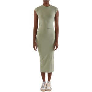 Hinnominate, Lange katoenen jurk met zijplooien Groen, Dames, Maat:XL