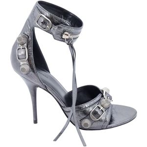 Balenciaga, Schoenen, Dames, Grijs, 39 EU, Leer, Zilveren Stiletto Hak Sandalen