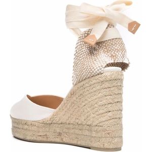 Castañer, Schoenen, Dames, Wit, 40 EU, Witte Raffia Sleehak Espadrilles