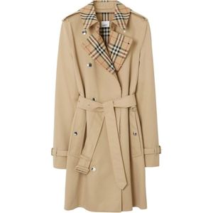 Burberry, Mantels, Dames, Beige, S, Katoen, Vintage Check-Trim Korte Trenchcoat