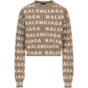 Balenciaga, Truien, Dames, Beige, XS, Beige Sweaters met 5.0cm Rand